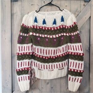 VTG Hand Knit Sweater Phoebe Buffay Hungry Caterpillar Bohemian Size Small